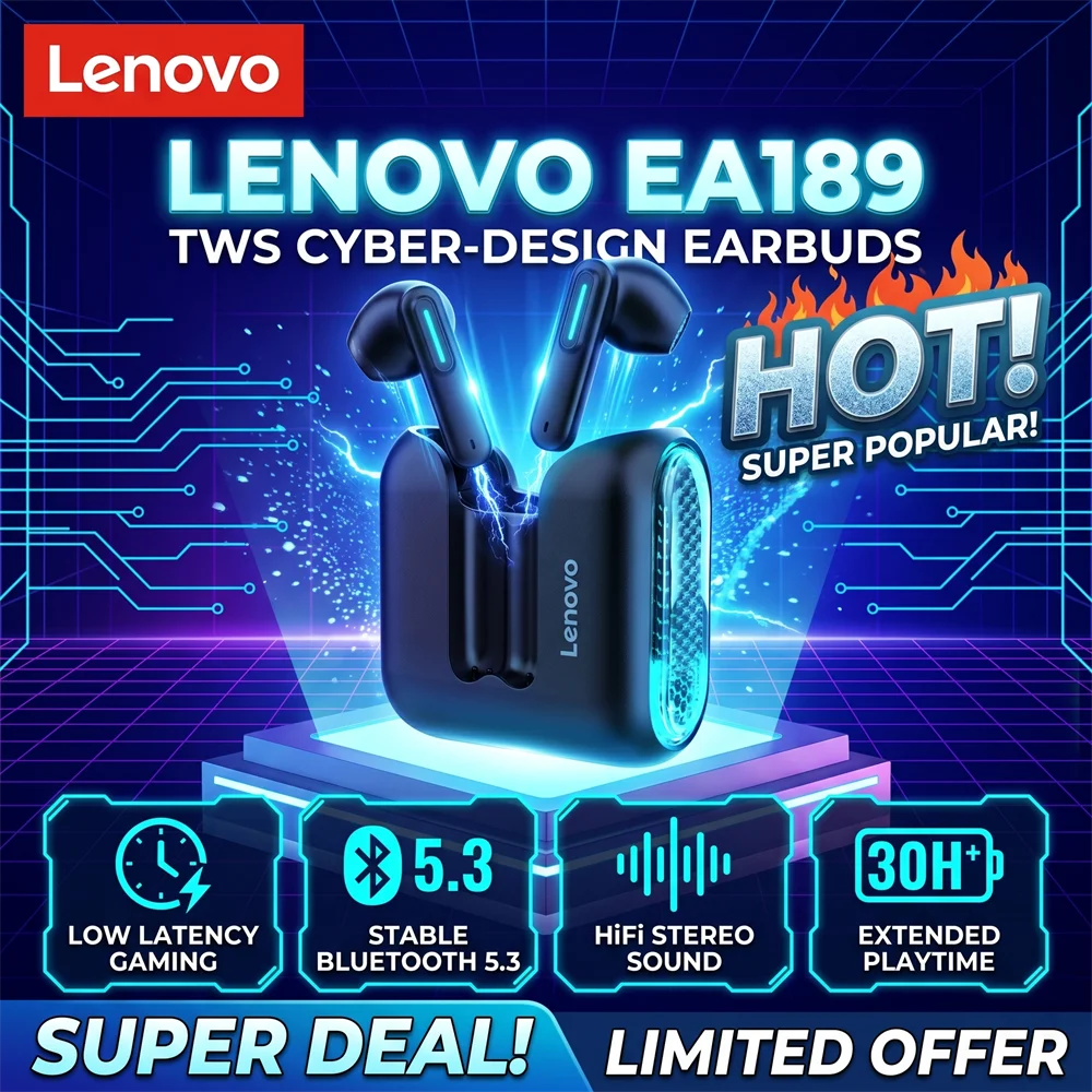 Lenovo New EA189 Bluetooth 6.0 True Wireless Earbuds ENC In-Ear Buds Earphones Low Latency Headphones for Gaming Long Endurance