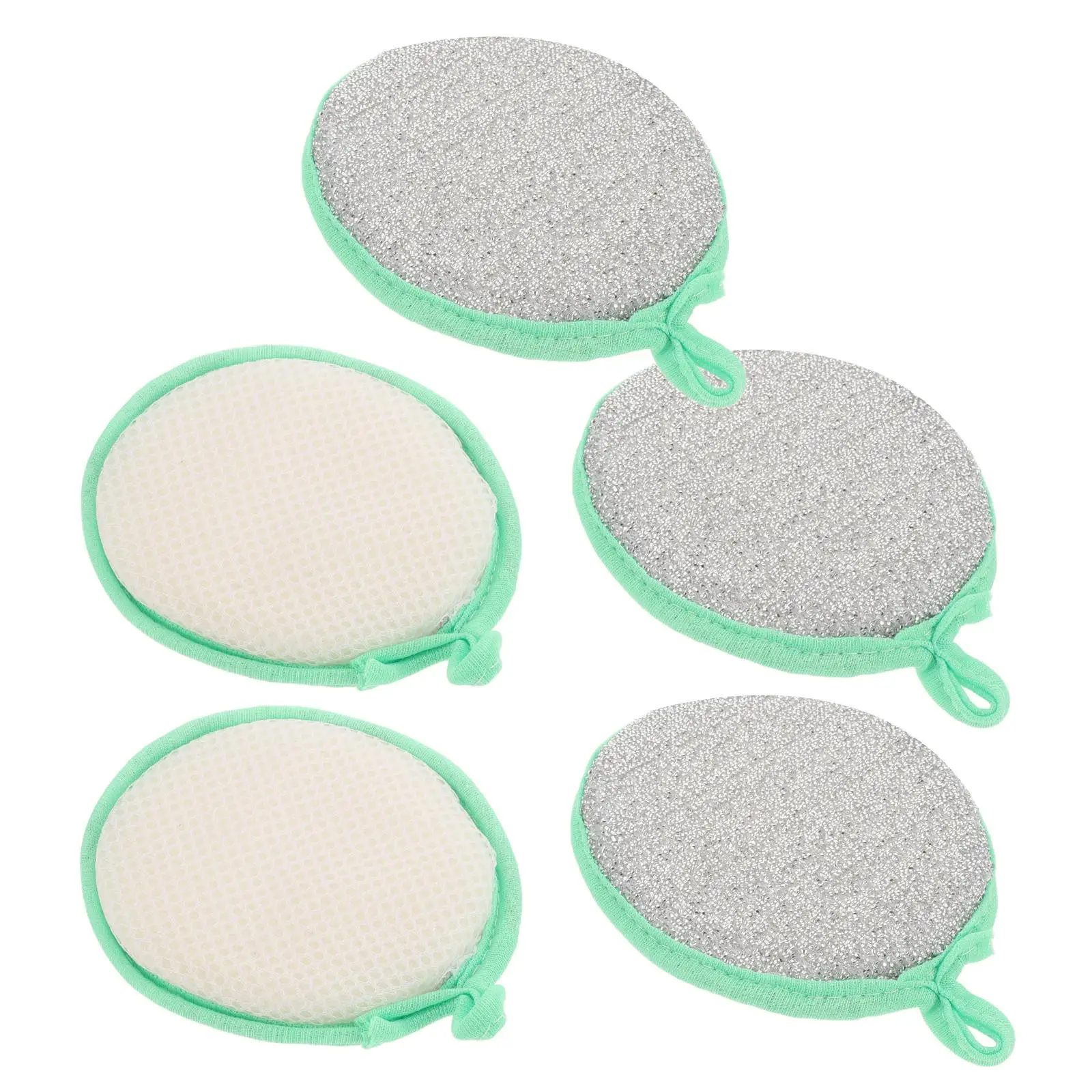 

5 Pcs Round Sponges Double Sided Cleaning Cloths Kitchen Scrubber Non Scratch Reusable Oil Resistant Efficient Tool For