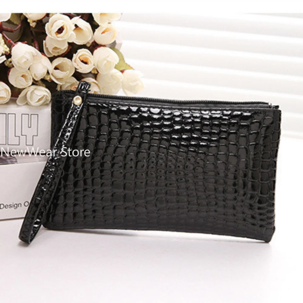 New Women Crocodile Pattern PU Long Wallet Litchi Grain Coin Purse Female Bag Wrist Bags Zipper Phone Pocket Credit Card Holder image 3
