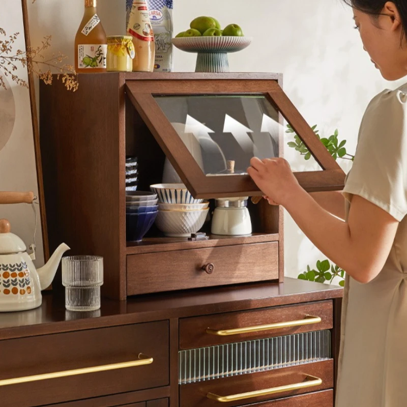 

Bamboo Kitchen Cabinet Dust-Resistant Spice Organizer with Transparent Panel Desktop Storage Books And Cookware - Doors & Drawer