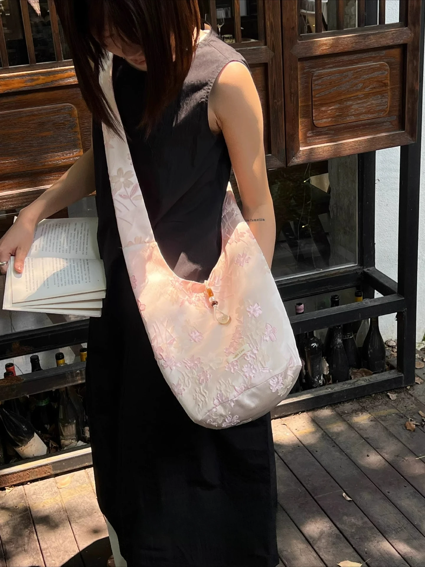 

New Chinese Canvas Bag Double sided Long Shoulder Strap Single Shoulder Crossbody Bags