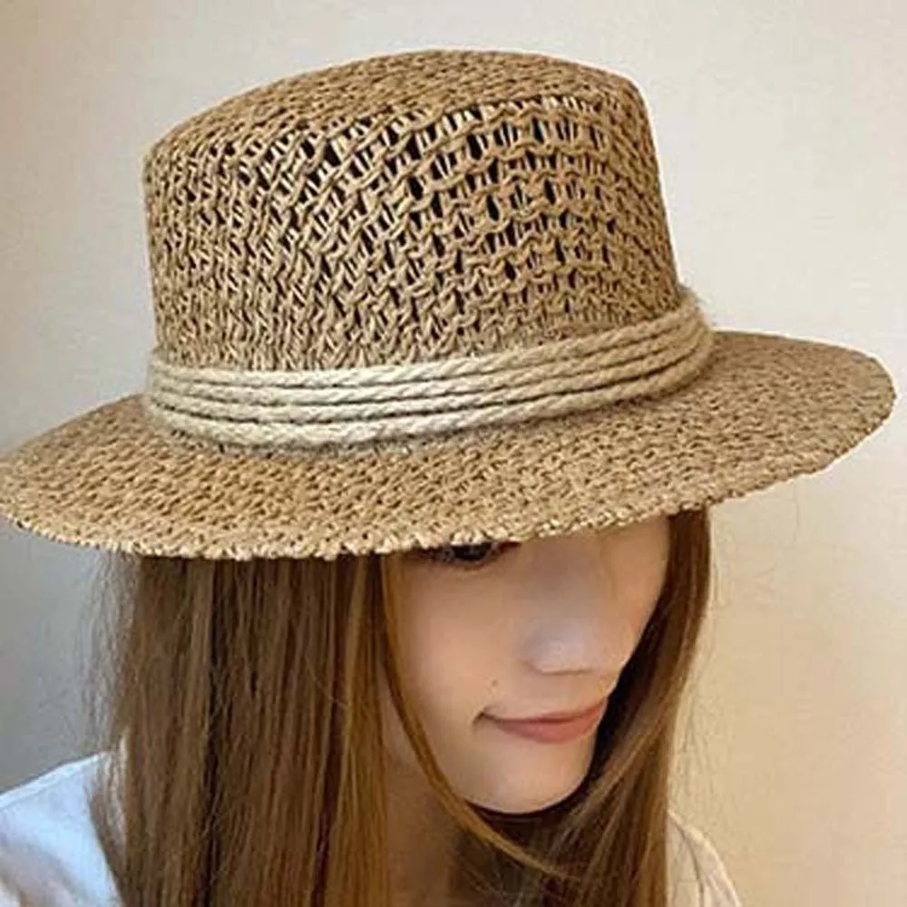 Sun Protection Straw Boater Hat Breathable Mesh Lightweight Handwoven Sun Cap Adjustable Exquisite Craftsmanship