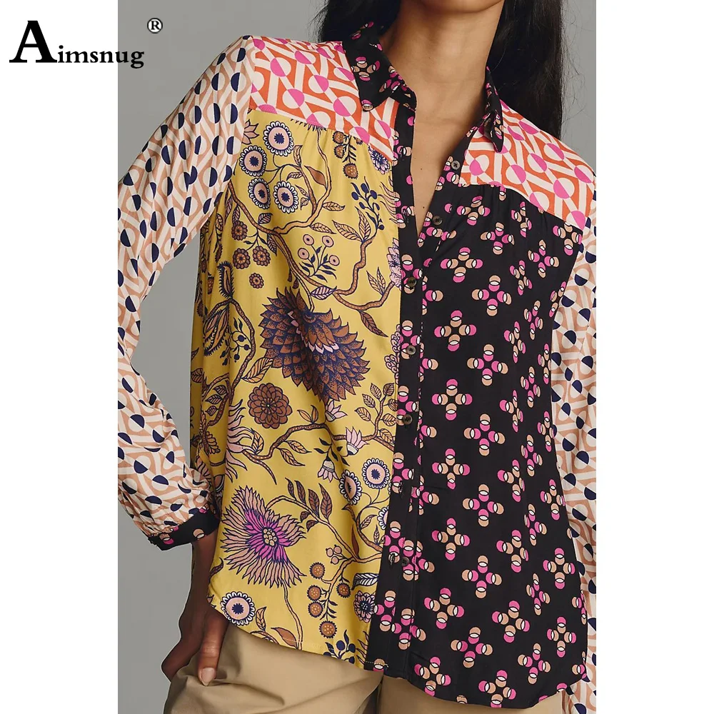 Estilo europeo 2025 camisas de manga larga con estampado 3D para mujer nuevas blusas básicas informales blusa para mujer camisa con cuello vuelto blusas para mujer