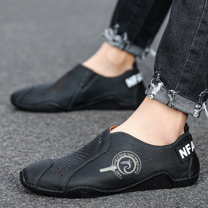 2023 New Summer Men Soft Leather Casual Shoes Luxury Fashion Soft Loafers Moccasins Breathable Slip On Driving Shoes Big Size 48