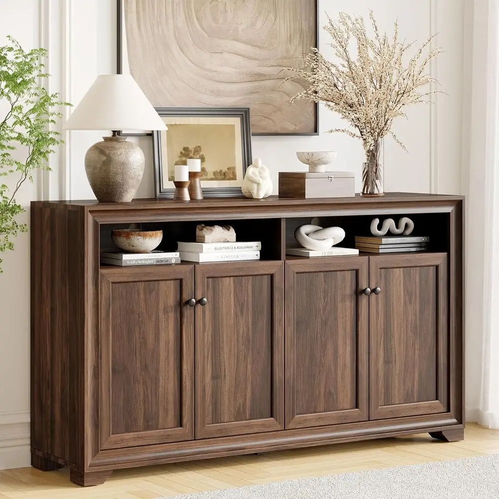 

60 Inch Sideboard Buffet Cabinet with Storage, Adjustable Shelves, Open Shelving, Kitchen Coffee Bar Table for Living Room, Hall