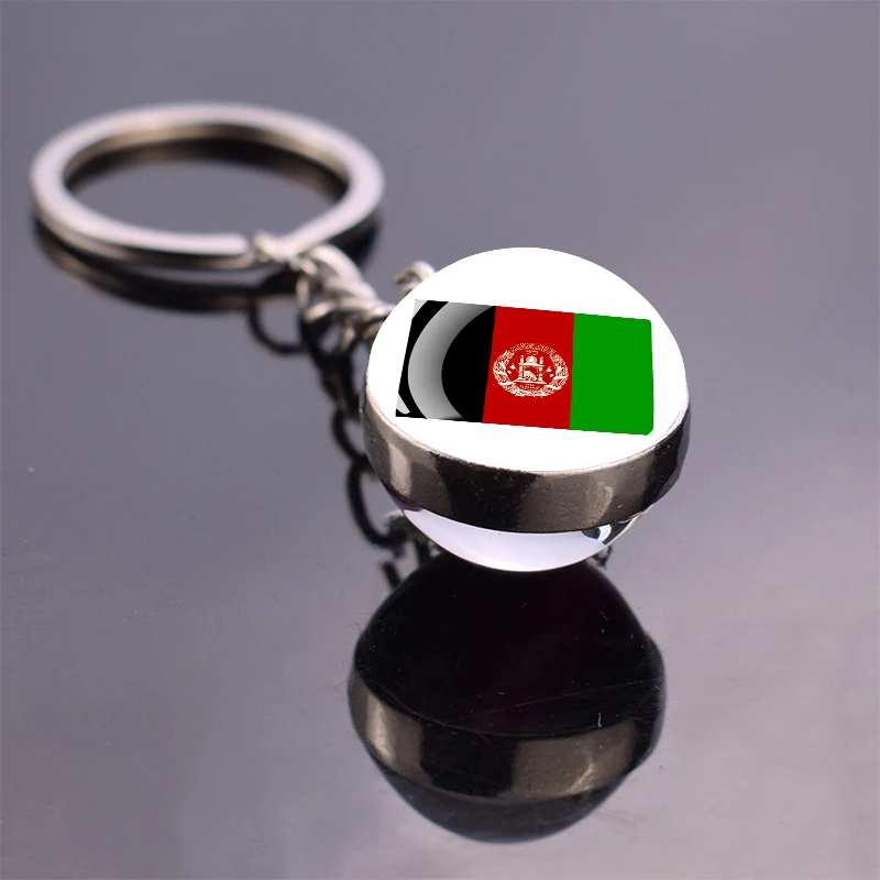 National Flag Keychain Algeria Afghanistan Tunisia Turkey Flag Keyring Double Sided Glass Cabochon Small Pendant Fashion Jewelry