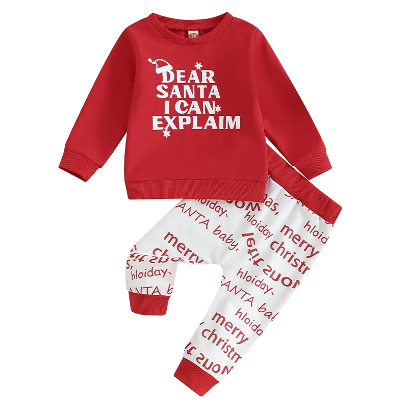 

Toddler Baby Christmas 2pcs Outfits Letter Snowflake Print Round Neck Long Sleeve Tops Elastic Pants Casual Set