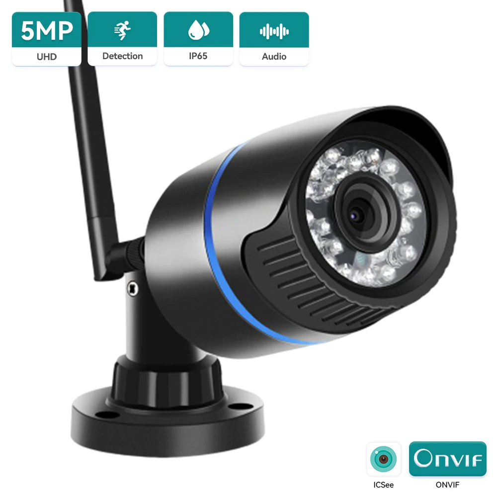 5MP 2MP WIFI Bullet Camera Outdoor IP65 Waterproof Wired Wireless IP Camera AI Motion Detection Nightvision Audio Record ONVIF