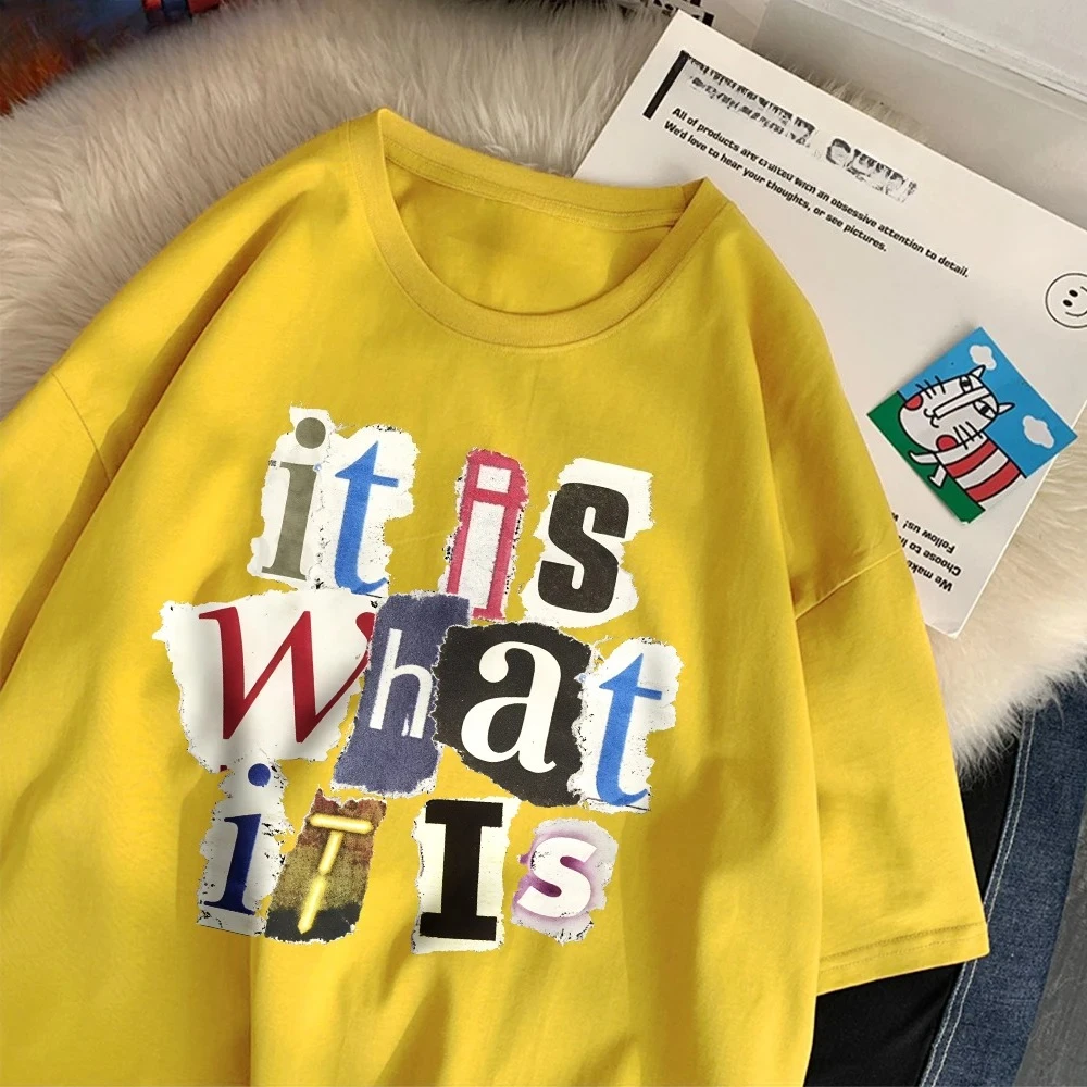 

Fashion Women'S T-Shirts It Is What Funny Letter Printing Tops O-Neck Soft Short Sleeve Summer Female Clothes Graphic T Shirts