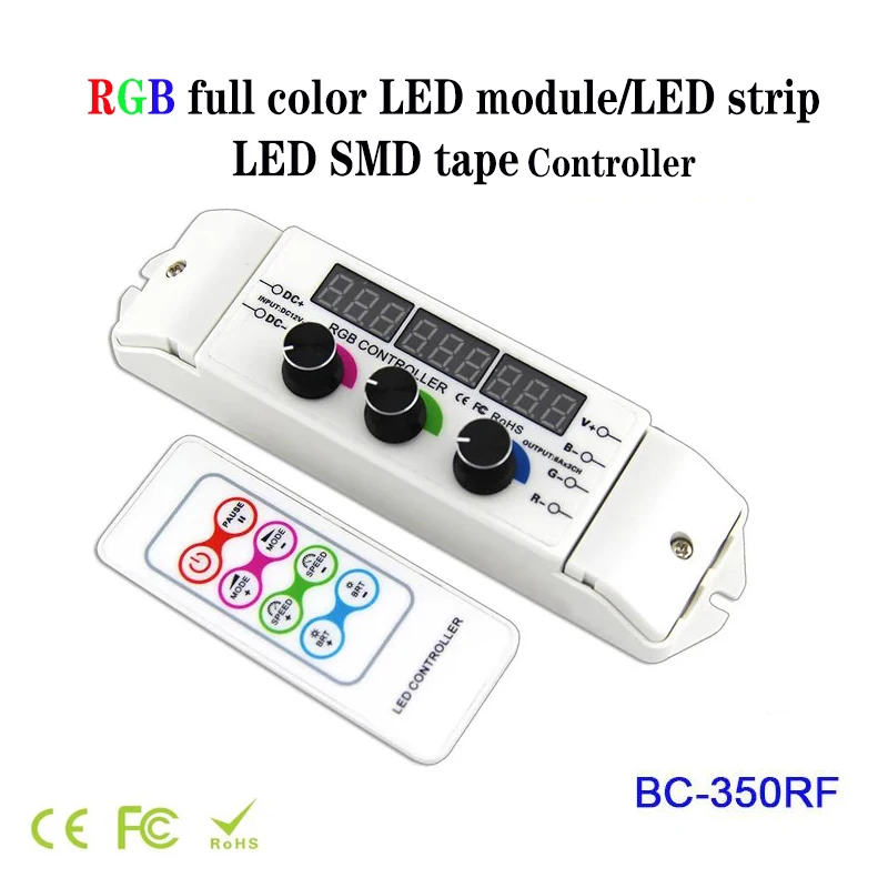 rgb full color led strip controller displaydimmer interruptor rotativo controle remoto sem fio 6a x 3ch 01