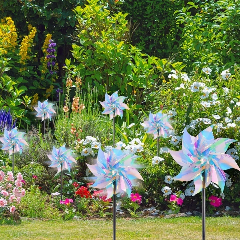 10pcs Bird Repellent Windmill Reflective Sparkly Scarecrow Pinwheel Windmills Spinner for Garden Lawn Yard Decor Keep Birds Away