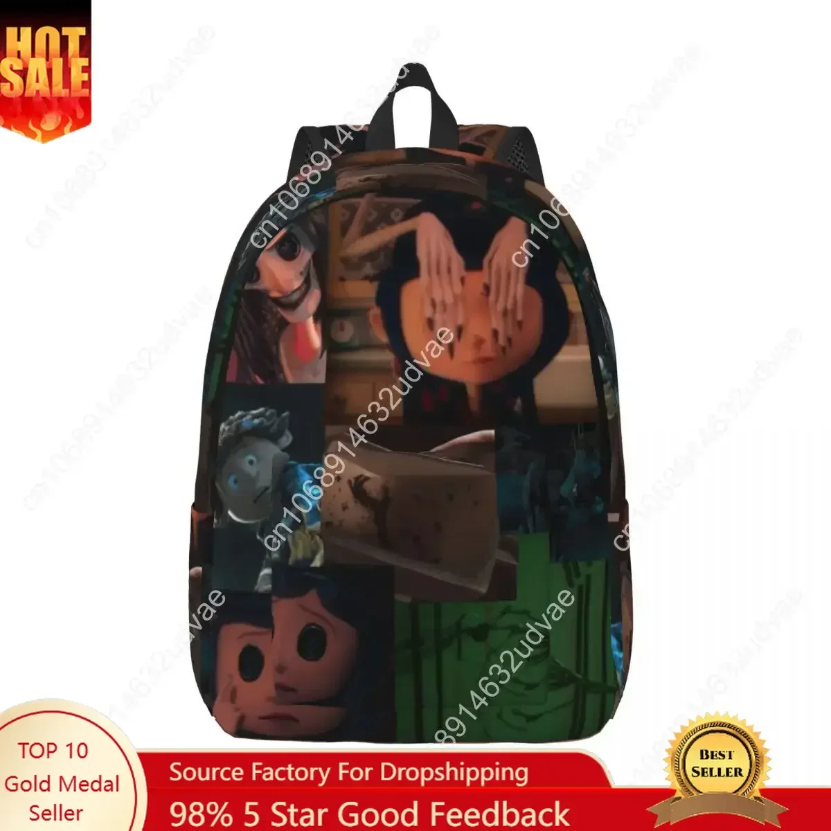 Ransel Kolase Film Kartun Coraline untuk Pria Wanita Tas Kerja Sekolah Menengah Tas Laptop Kanvas Mother Eyes