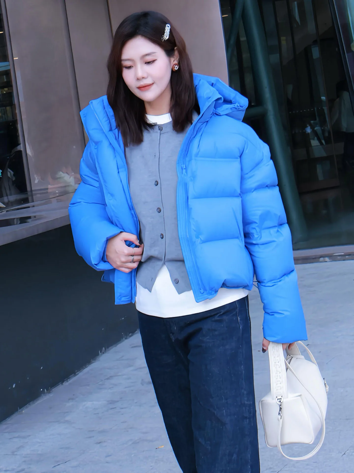 Único ort azul feminino para baixo jaet coreano sle inverno 2025 nova faion fina cintura alta thi fibra de poliéster du para baixo