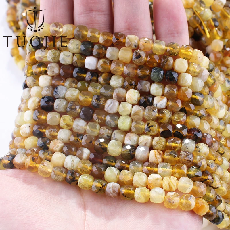 

6mm Natural Yellow Opal Cube Stone Beads Gemstone Faceted Loose Spacer Stone Beads for Jewelry Bracelet Making DIY Accessories
