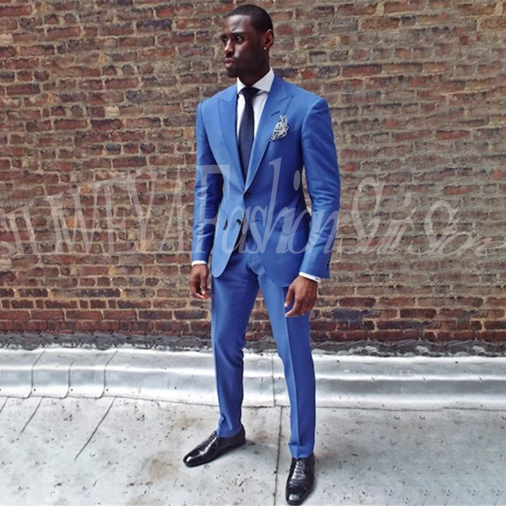 

Elegant Blue Men Suit Set Single Breasted Slim Fit Fashion Trousers Business Casual Formal Male Blazer Sets Trajes Para Hombreet