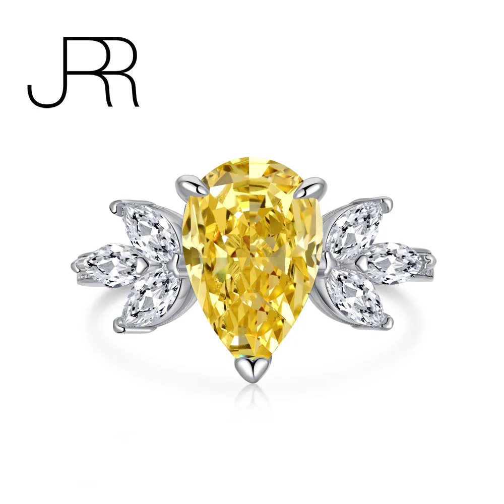 

JRR Luxury 925 Sterling Silver Pear 8*12MM White High Carbon Diamond Gemstone Wedding Engagement Fine Jewelry Ring For Women