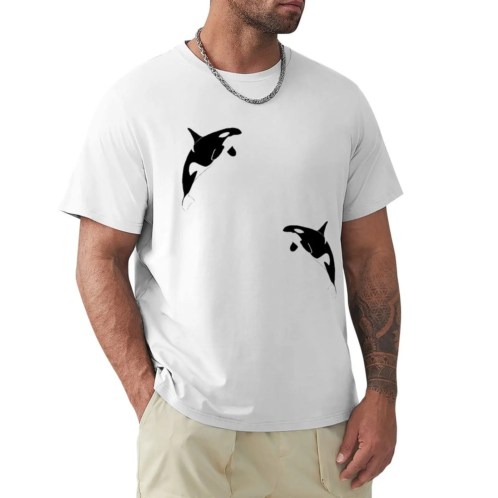 Orca Pattern in Black and White T-shirt Short sleeve tee quick drying fruit of the loom mens t shirts