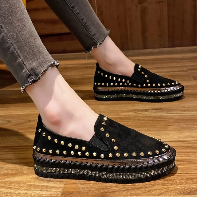 Single Shoe Women 2024 Autumn New One Foot Lazy Shoes Thick Soled Casual Rhinestone Versatile Loafers Women\'s Trend 2019-5