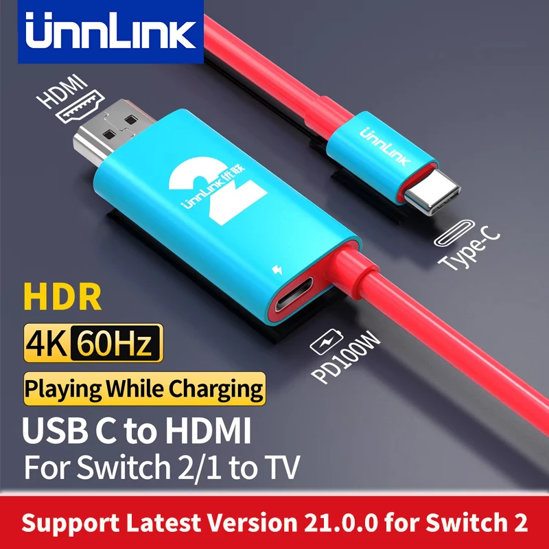 

﻿ Unnlink 4K 60Hz Video Cable for Switch 1/2/OLED Screen Mirroring Cable 2K 120Hz USB C to HDMI + PD 100W Projection Dock