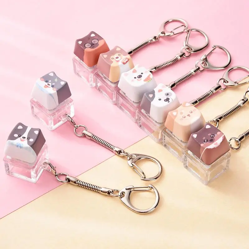 Niedlicher Katzen-Hunde-Anhänger, Stressabbau-Fidget-Schlüsselanhänger, Mechanischer Tastatur-Schlüsselanhänger, Hundethemen-Clicker-Fidget für Rucksack und Studium – Detail 5