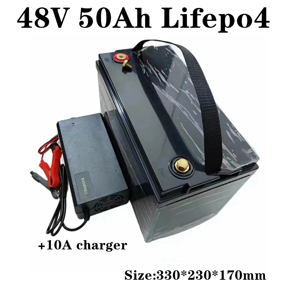 Waterprof 48V 50Ah Lifepo4 Lithium Battery 16s For Trolling Motor RV Solar Storage RV Motorhome+10A Charger