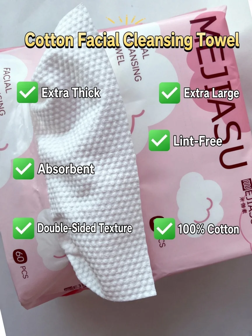 Pure Cotton Face Towel Ultra Soft & Thick Disposable Washing Towel 3D Texture Non-Woven Lint-Free Safe for Pregnant Women