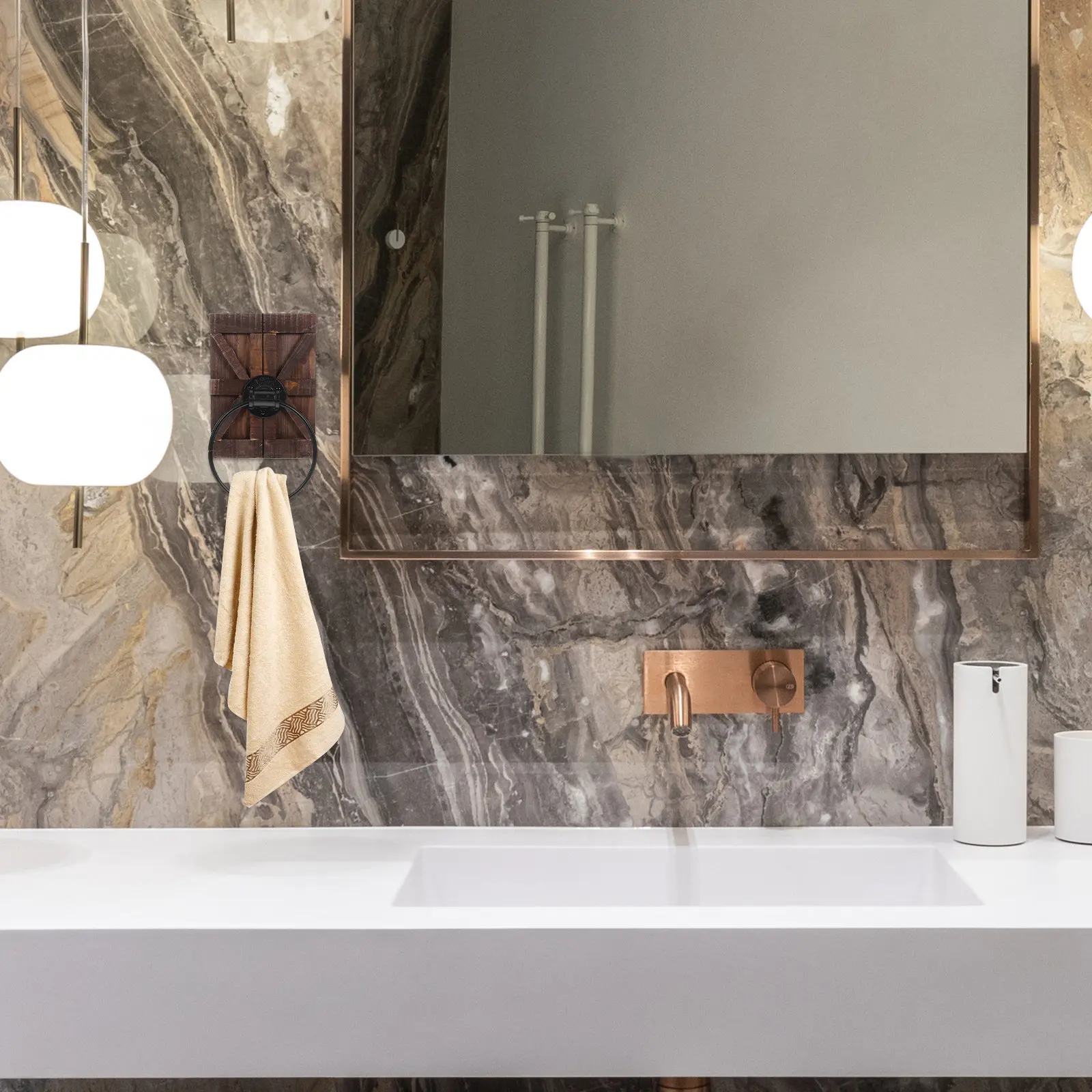 

Rustic Hand Towel Ring Vintage Iron Wall Mounted Towel Holder Brown Distressed Finish for Bathroom Kitchen Toilet Storage Rack