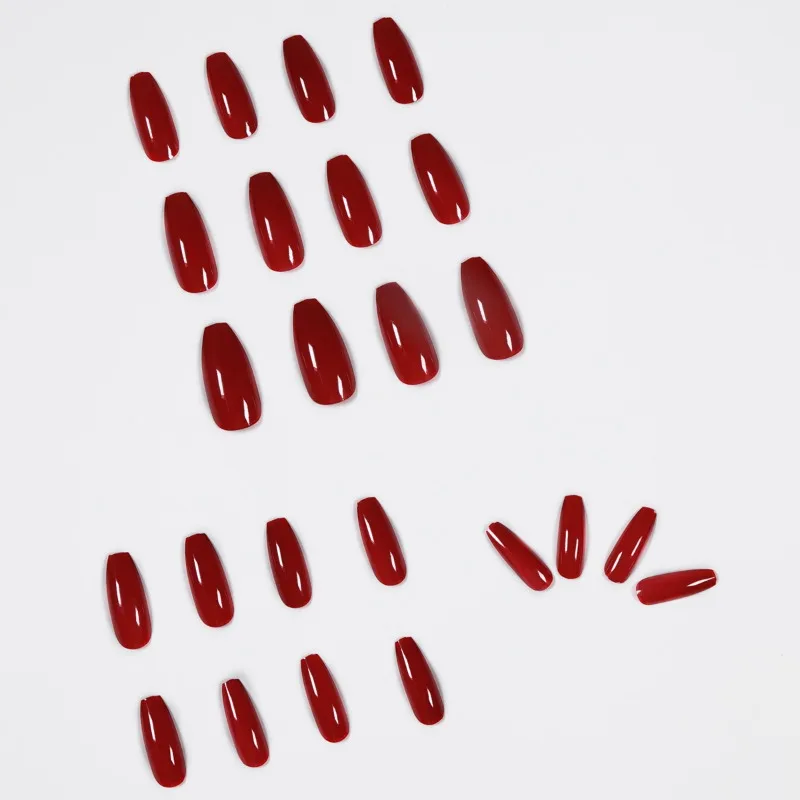 24pcs/set Red Long Ballet Removable Coffin Acrylic Press on Nails Square Fake Nail Simple Cheap False Nails Artificial Nail Art