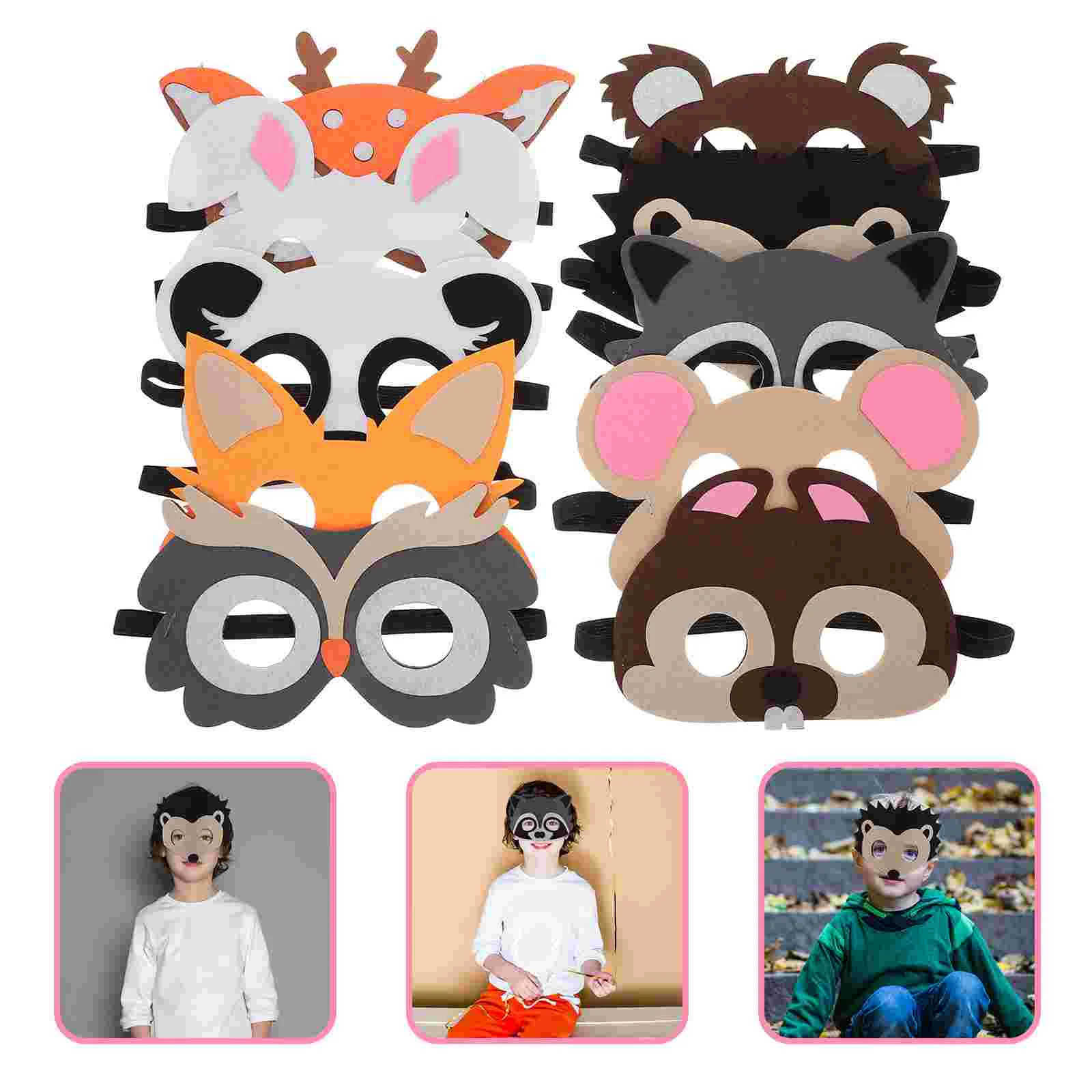 

8 Pcs Animal Felt Mask Cartoon Cosplay Halloween Prop Costumes Adorable Classic For Party Cute