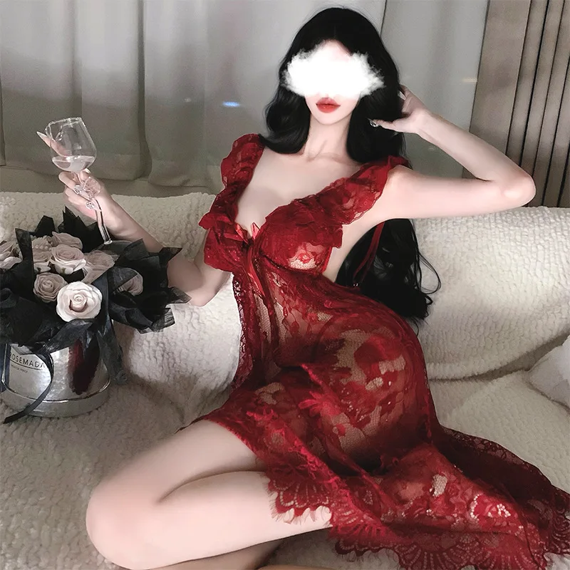 

Sexy Plus Size Lace Chemise Nightgown Women's Sheer Lingerie Pajamas Set for Bedroom Valentines Day Gifts