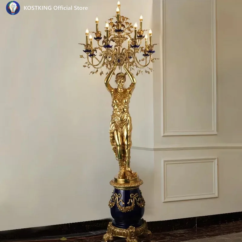 260cm sexy girl standing lamp French Villa Hall copper floor lamps luminaria foyer hotel project vintage floor lamps