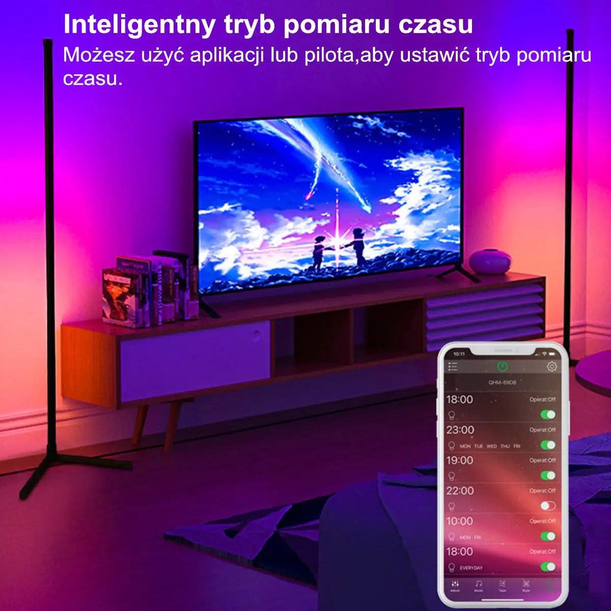 150CM RGB LED Floor Lamp For Living Room Atmosphere Smart Floor Corner Lighting with Sound /Remote Control Party Stand Lighting