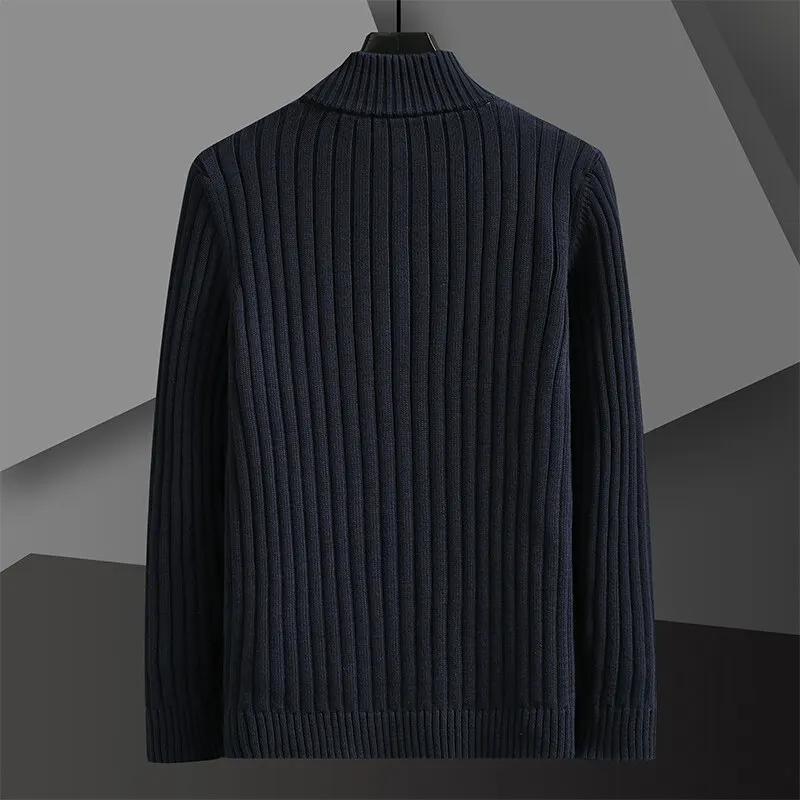 Korean Casual Men Solid Color Cardigan Sweater Spring Autumn High-quality Zipper Long Sleeved Sweaters Coats Knitwear Tops