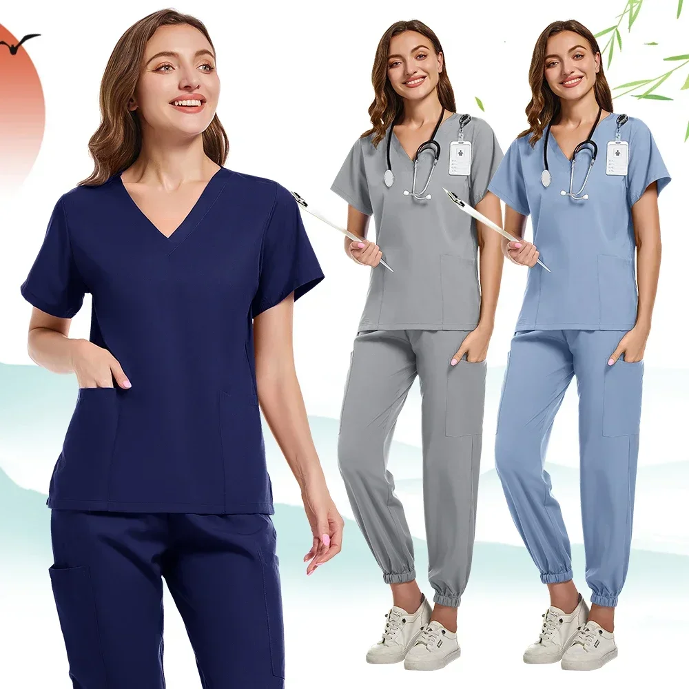 Medical Nurse Beauty Salon Workwear Clinical Scrubs Top + Pant Spa Doctor Nursing Tunic Suit Surgical Uniforms Woman Scrub Set