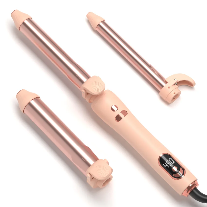 8 Adjustable Heat Levels Ceramic Coating 3-in-1 Hair Curling Iron LCD 3 Attachments Electric Salon Household Use