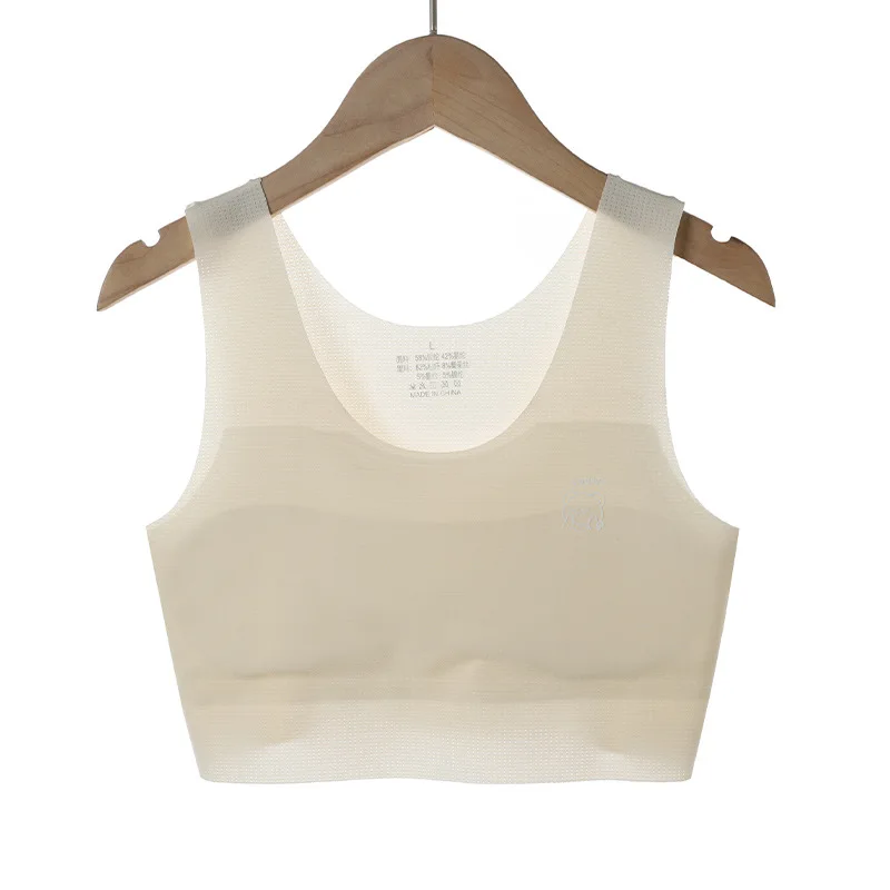 2pcs Girl Solid Color Bra Teen Developmental Vest Seamless Bras Middle High School  Student Comfortable And Versatile Underwears