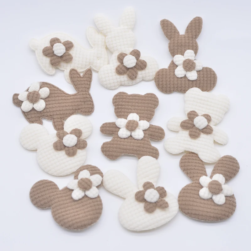10Pcs Wyściełane aplikacje na głowę myszy Kawaii Rabbit Bear do majsterkowania Ubrania Kapelusz Buty Zabawki Naszywki do szycia Ręcznie robione nakrycia głowy Klipsy Dekoracje