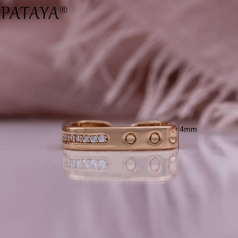 PATAYA Hot Fashion Glossy Square Ring for Women Unique 585 Rose Gold Color Fine Daily Vintage Jewelry Gift