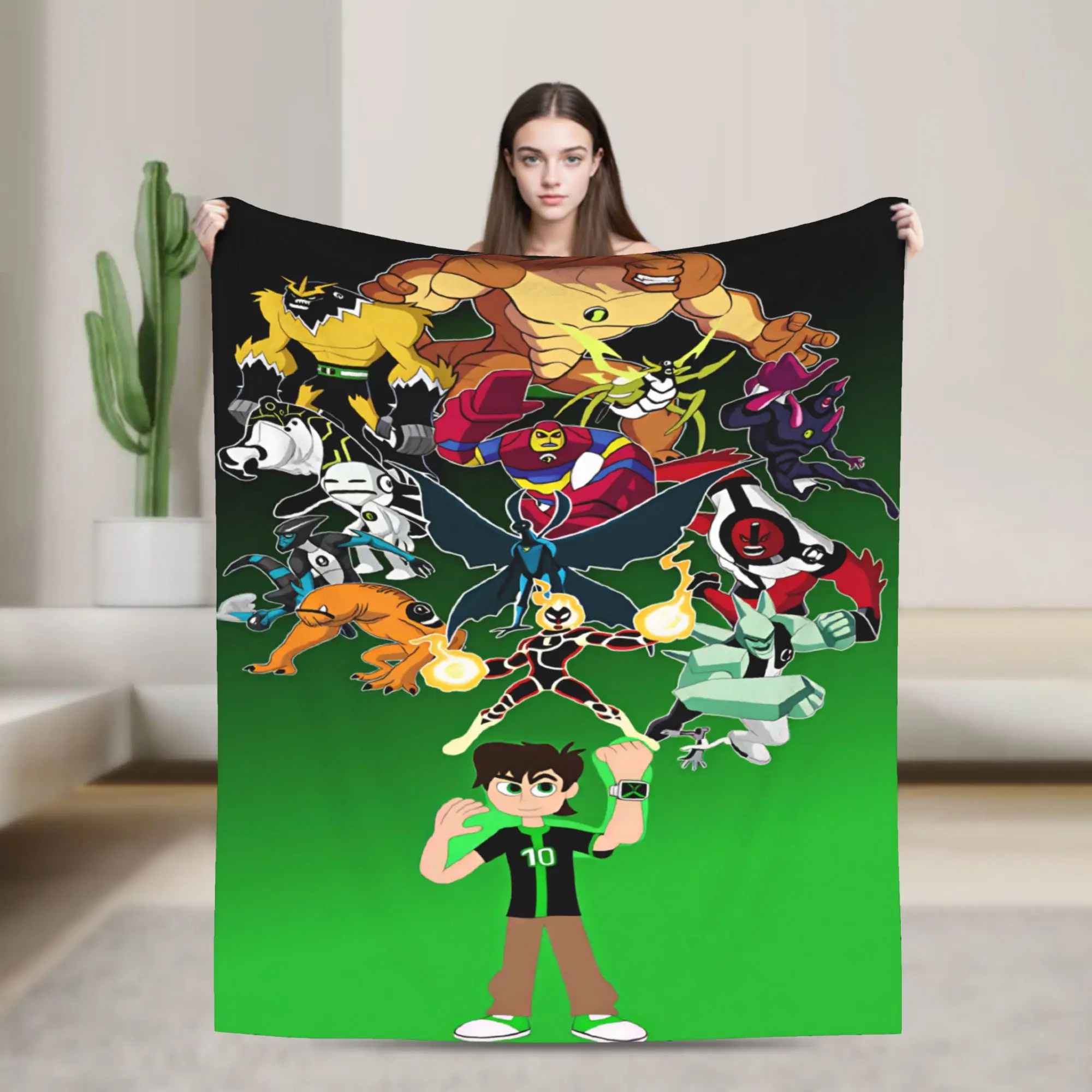 Ben 10 Cartoon Animation Throw Blanket Warm Soft Novelty Blanket  For Living Room Travel Office Flannel Bedspread Bed Cover