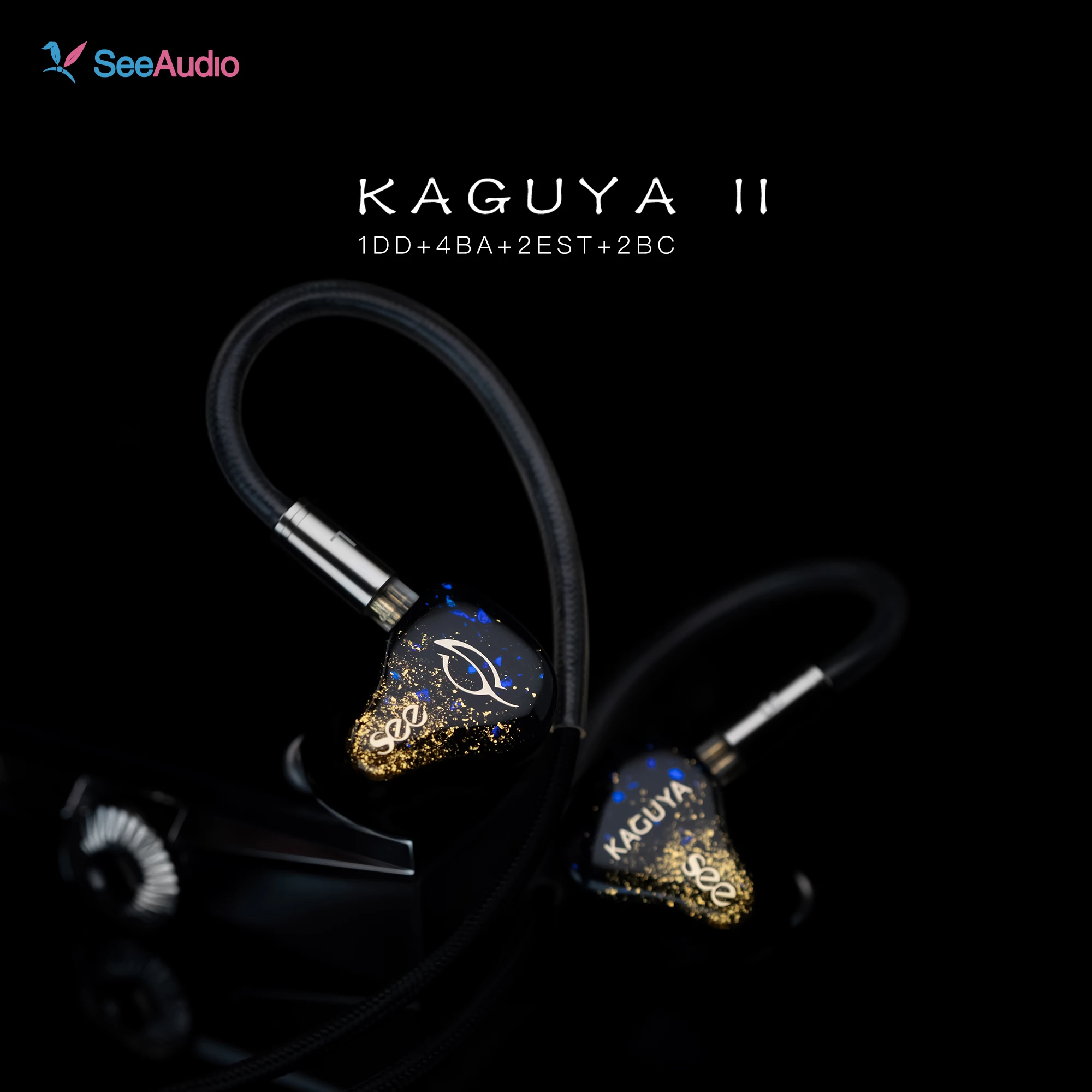 Hifi In-Ear Earphones SeeAudio KAGUYA II 1DD+4BA+2BC+2EST 6-way New Crossover System  IEM with 2 Pin 0.78 4.4mm Detachable Cable