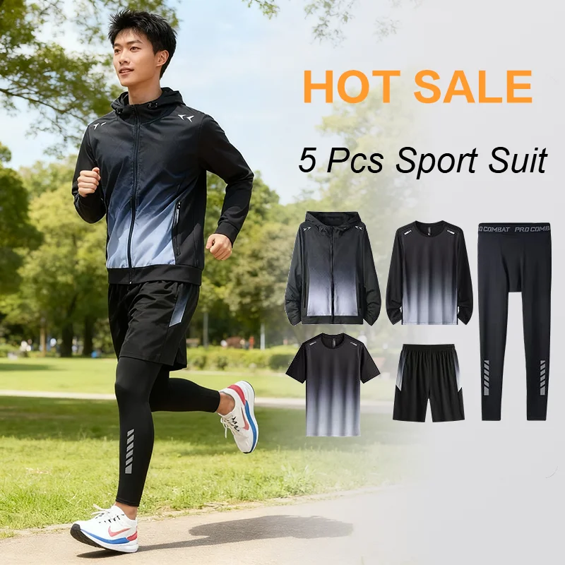 

Men's Quick-Dry Sports Set Four Season Jogging Hiking Training Tracksuit Breathable Trendy Gym Wear Versatile Clothing
