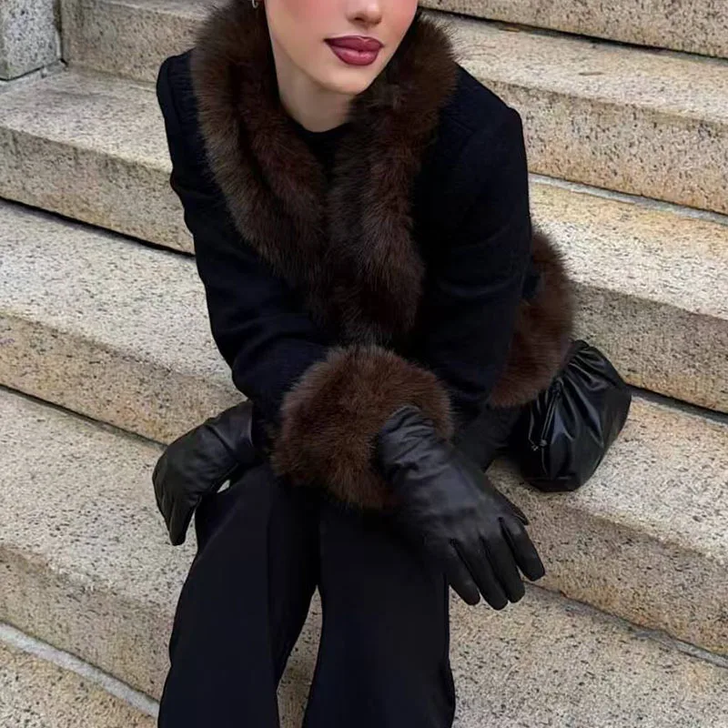 معطف شيرلينغ نسائي، جاكيت مرقع بياقة فرو، معطف قصير عالي الجودة بتحديد الخصر، 2025، شتاء، جديد y2k #4