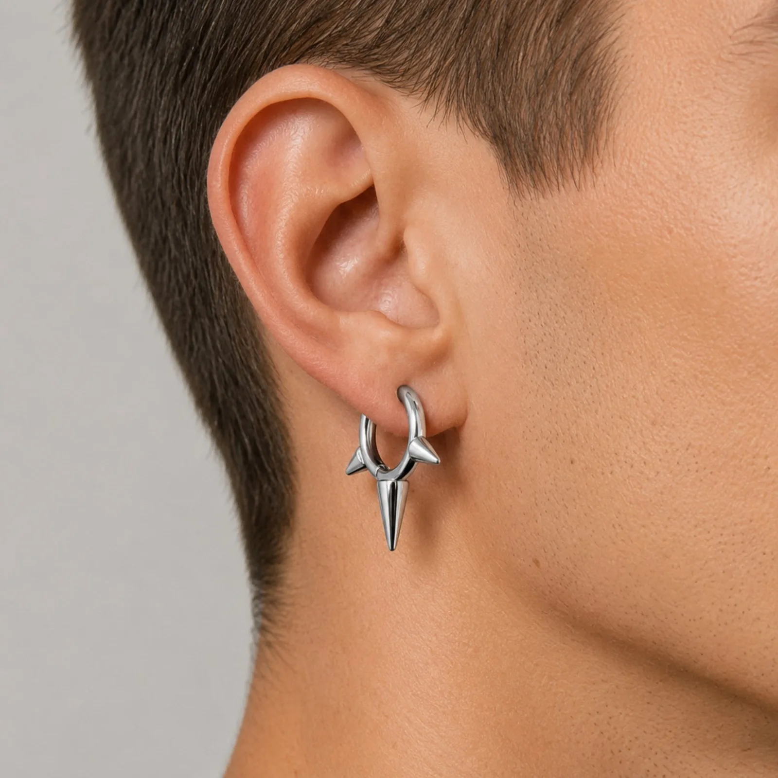 Punk Stainless Steel Rivet Hoop Earrings for Men,Vintage Hip Hop Huggies Piercing Ear Jewelry