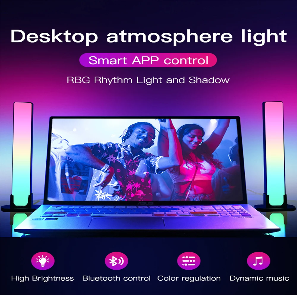 DC12V RF 24Key Computer Desktop RGB Background Atmosphere Lamp With Electric Competition Bluetooth Music Induction Pickup Light