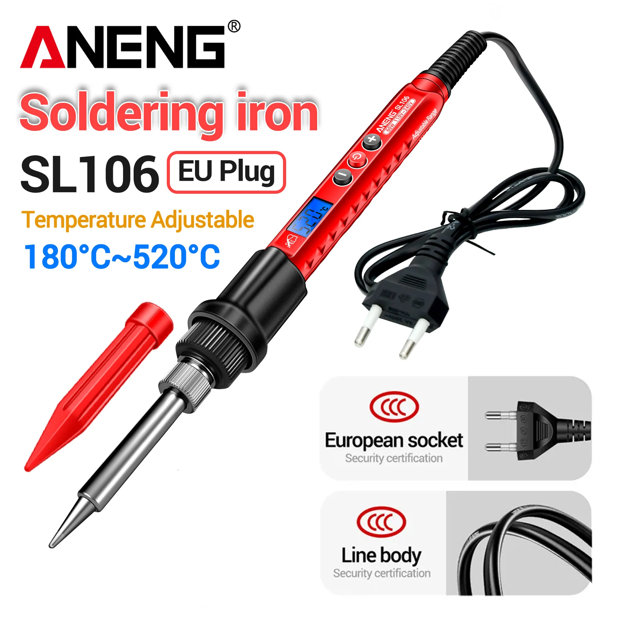 ANENG SL106 Soldering Iron 60W 220V EU Plug Adjustable Temperature  Digital Display Ceramic Heater Circuit Solder Welding Iron
