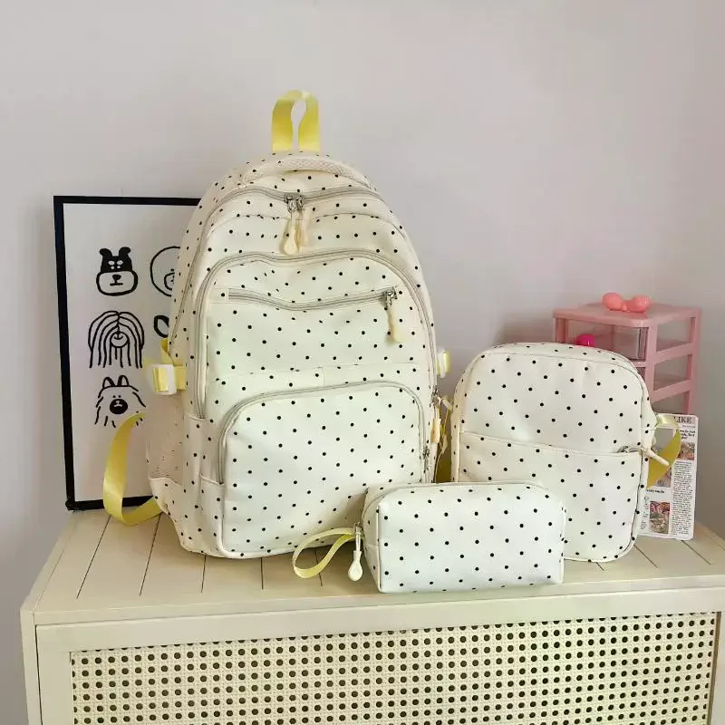 Nylon Polka Dot Backpack Set Multi Compartment Zipper Closure Girls Backpack Set Stationery Storage Student Backpack Girls Gifts