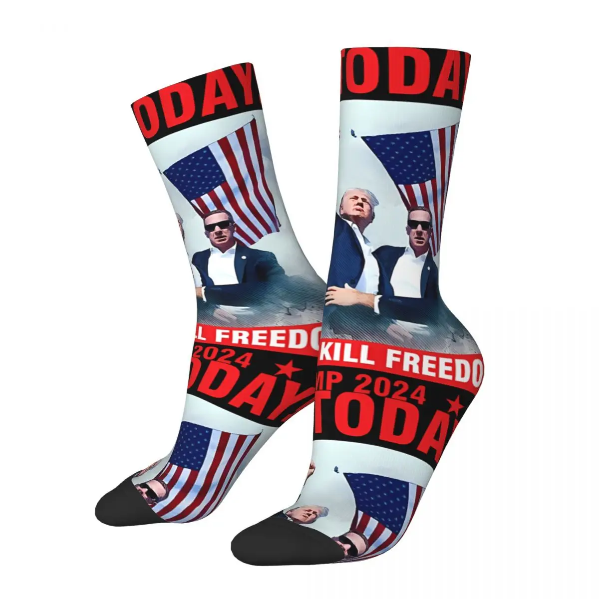 Happy Funny Trump Fight 2024 Trump Shot Fight 2024 Election Men's Socks Vintage Harajuku Donald Trump Hip Hop Novelty Pattern