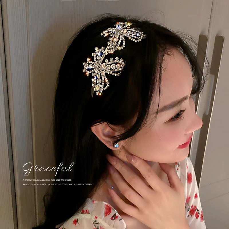 Gorgeous Wedding Birthday Party Jewelry Hair Accessories Classic Butterfly Full Diamond Crown Headwear Princess Palace Hair Hoop