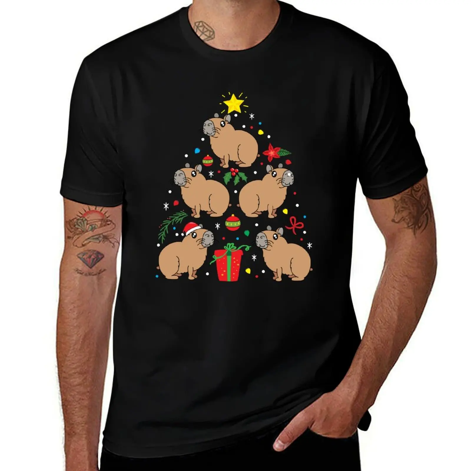 Capybara Christmas Ornament Tree T-Shirt customs design your own cheap stuff oversized t shirts for men