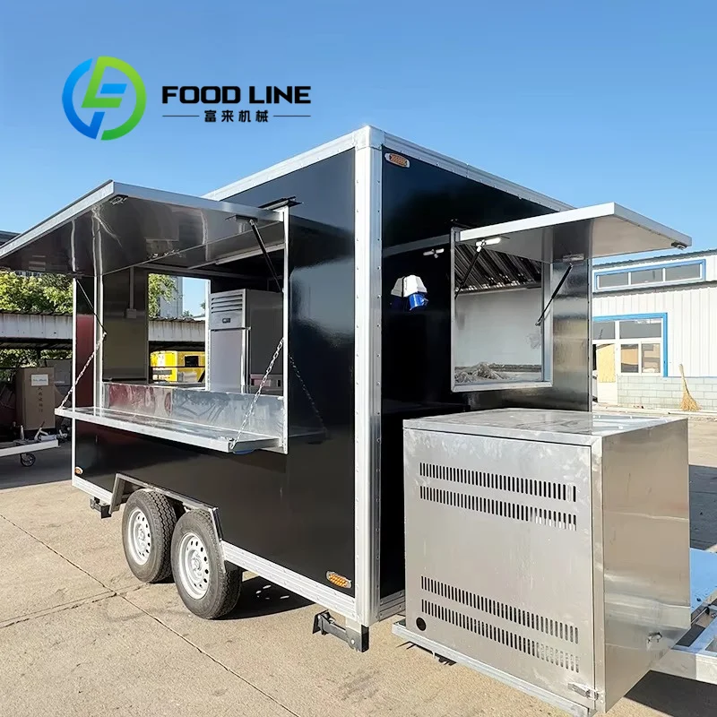 Mobile Food Cart Trailer, Lockable Service Window Anti‑Theft Mobile Vending Cart Trailer For Evening Night‑Time Snack Selling